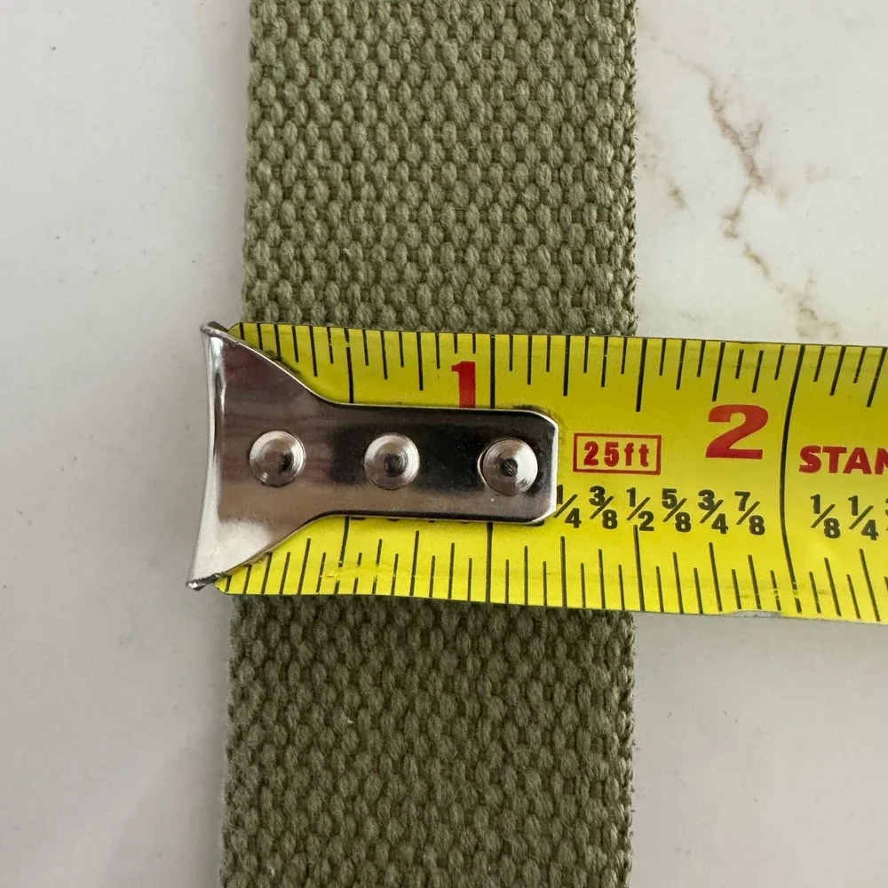Lucky Brand D-Ring Canvas Belt Mens 36 Green Cotton Webbed‎ Leather Trim NWOT